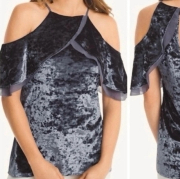 White House Black Market Tops - Crushed Velour WHBM Cold Shoulder Top Size Large Sexy Flirty Date Night Dance